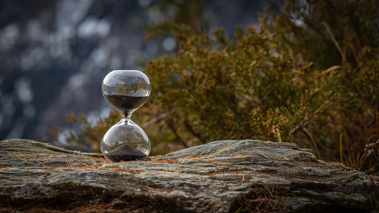 hourglass, time, rock, stone, transience, countdown, hour, sand